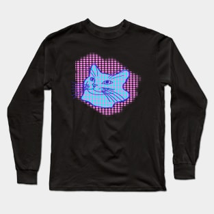 Blue Cat Pink Polka Dots Long Sleeve T-Shirt